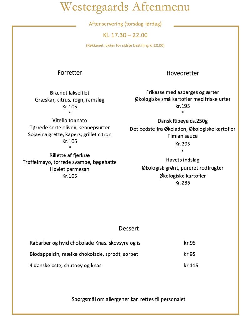 Westergaards aftenmenu